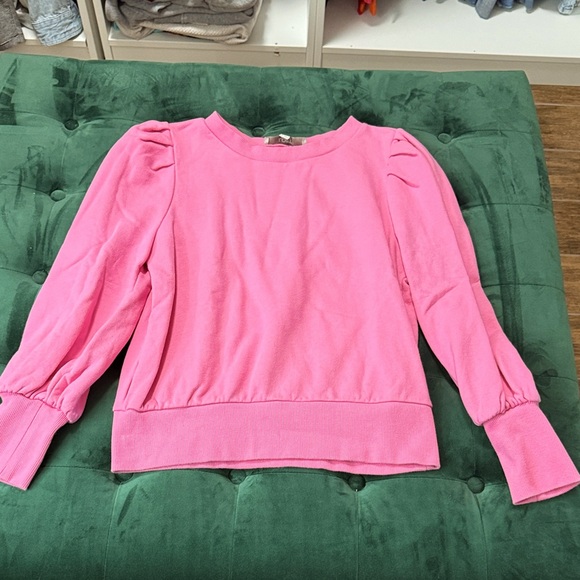 Ann Taylor LOFT, Pink Puff Sleeve Fitted Sweatshirt, Size Medium - Picture 2 of 5
